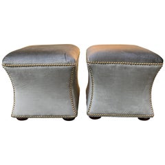 Chic Pair of Elegant Hourglass Shaped Silk Velvet Ottoman Stools