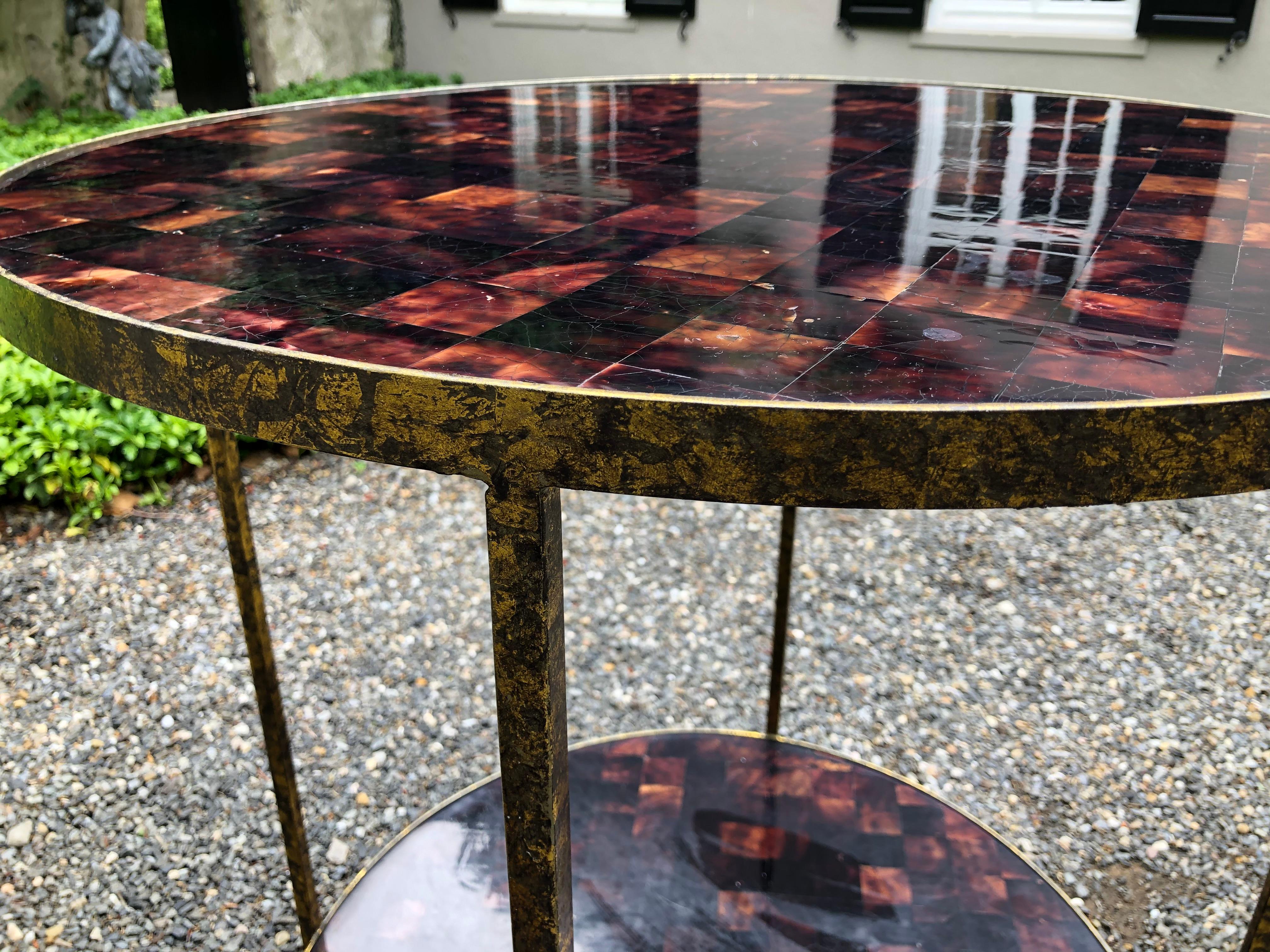 Faux Bois Chic Pair of Faux Tortoise Shell Two-Tier Side Tables