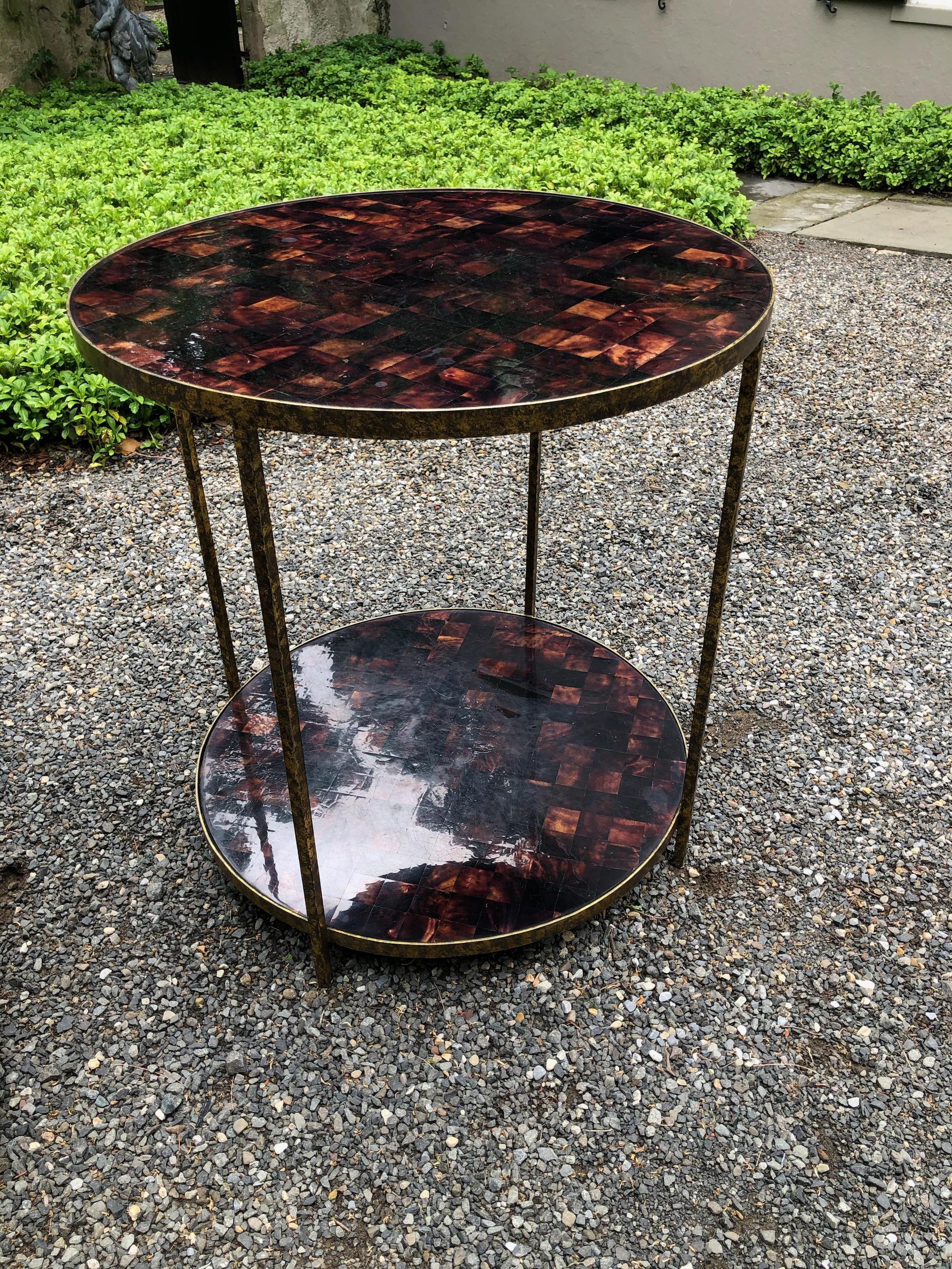 Chic Pair of Faux Tortoise Shell Two-Tier Side Tables 1