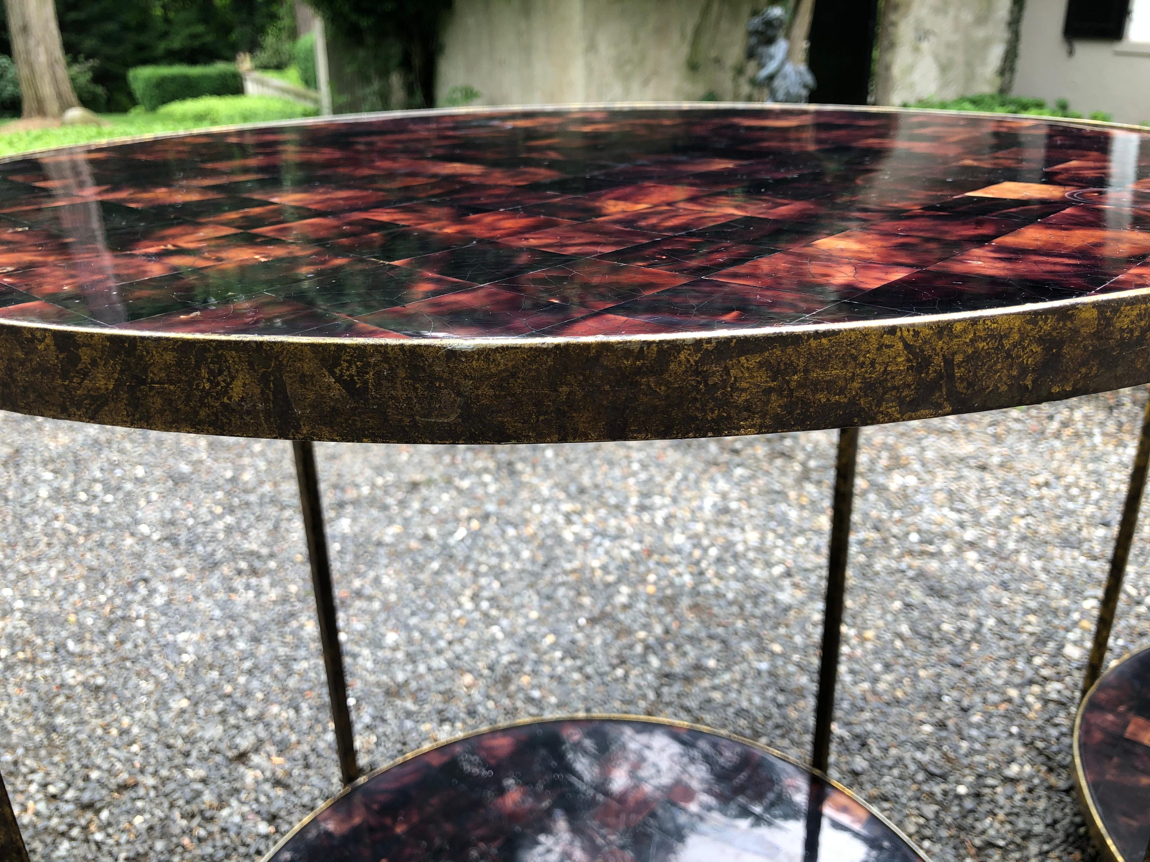 Chic Pair of Faux Tortoise Shell Two-Tier Side Tables 2