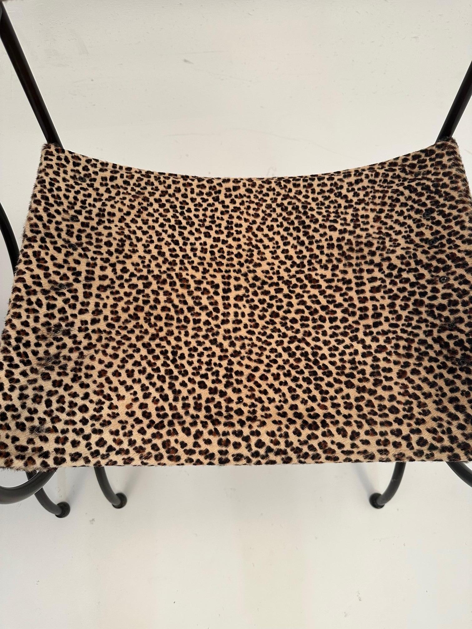 Chic Pair of Hand Wrought Iron Armchairs with Cowhide Animal Print Upholstery 5