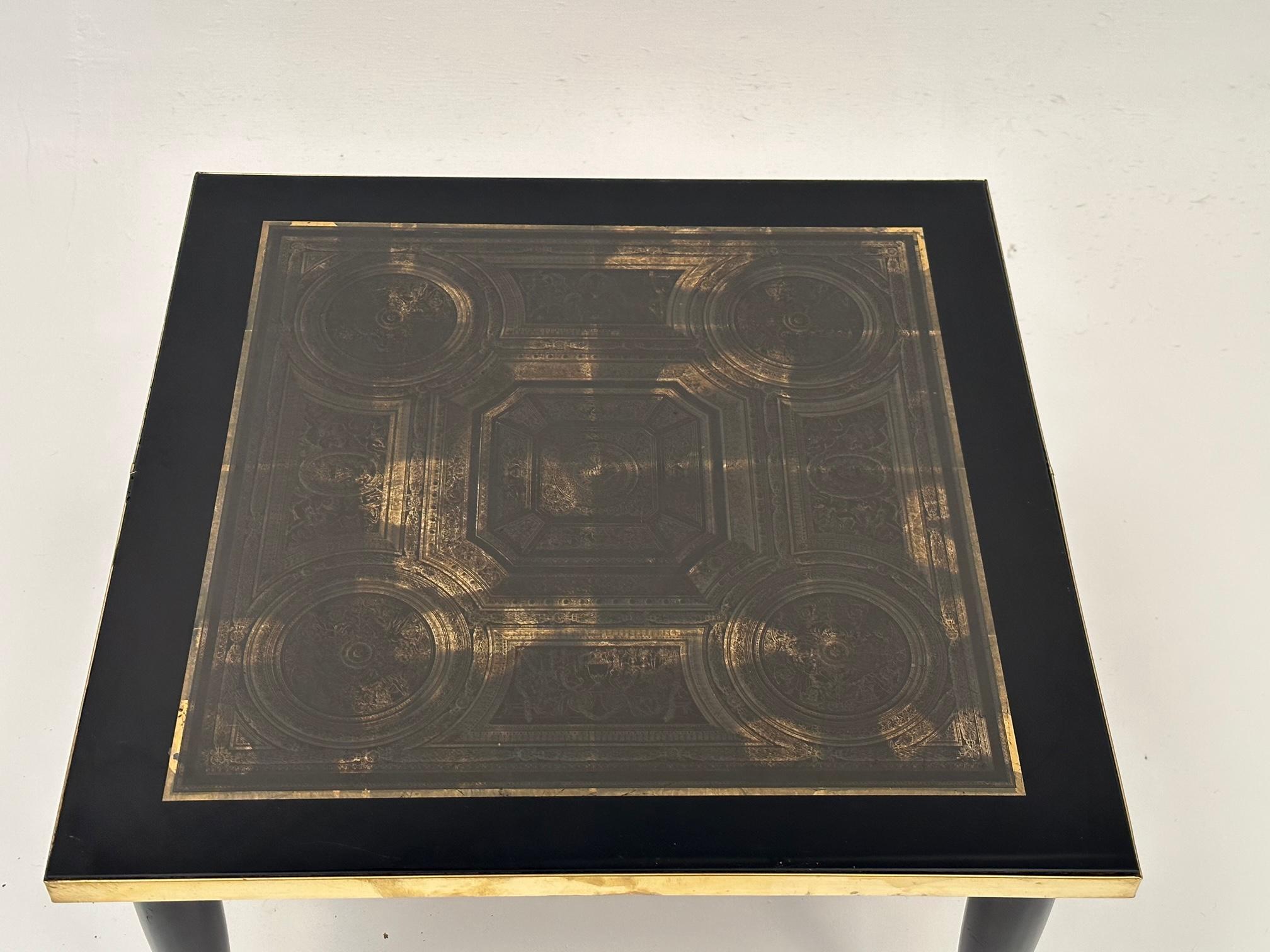 Mid-20th Century Chic Pair of Italian Black and Gold End Tables in the Style of Fornasetti