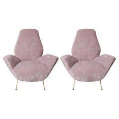 Chic Pair of Italian "Tulip" Chairs in Lavender Velvet 1950s
