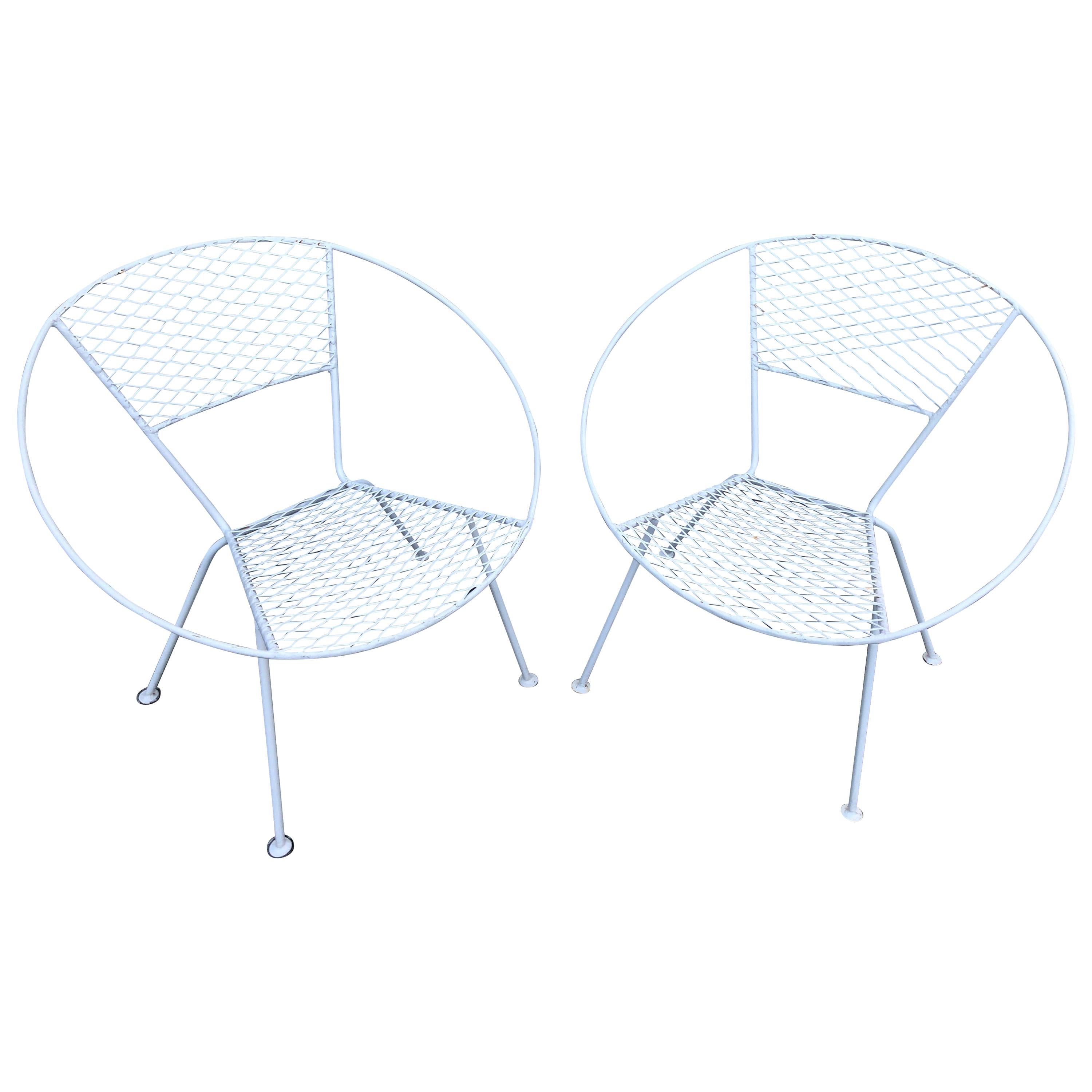 Chic Pair of Mid-Century Modern Circular Shaped Patio Chairs