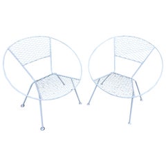 Chic Pair of Mid-Century Modern Circular Shaped Patio Chairs