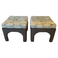 Chic Pair of Mid Century Modern Pillow Top Upholstered Ottomans