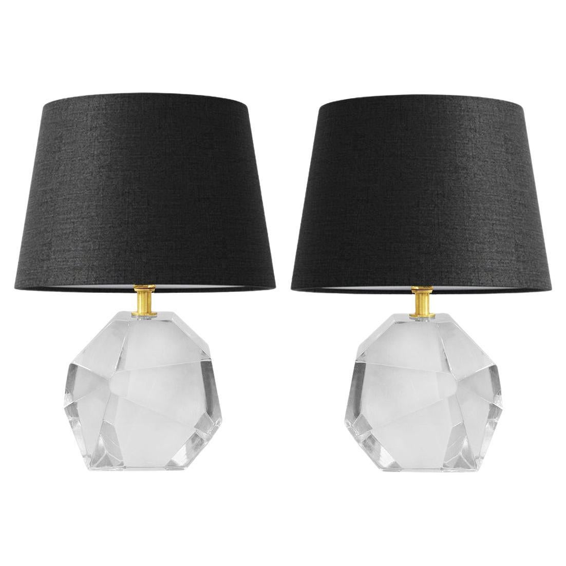 Chic Pair of Murano Gem Cut Glass Table Lamps