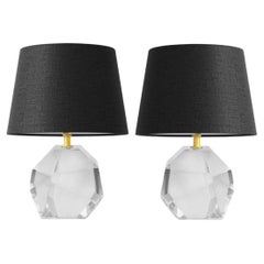 Chic Pair of Murano Gem Cut Glass Table Lamps