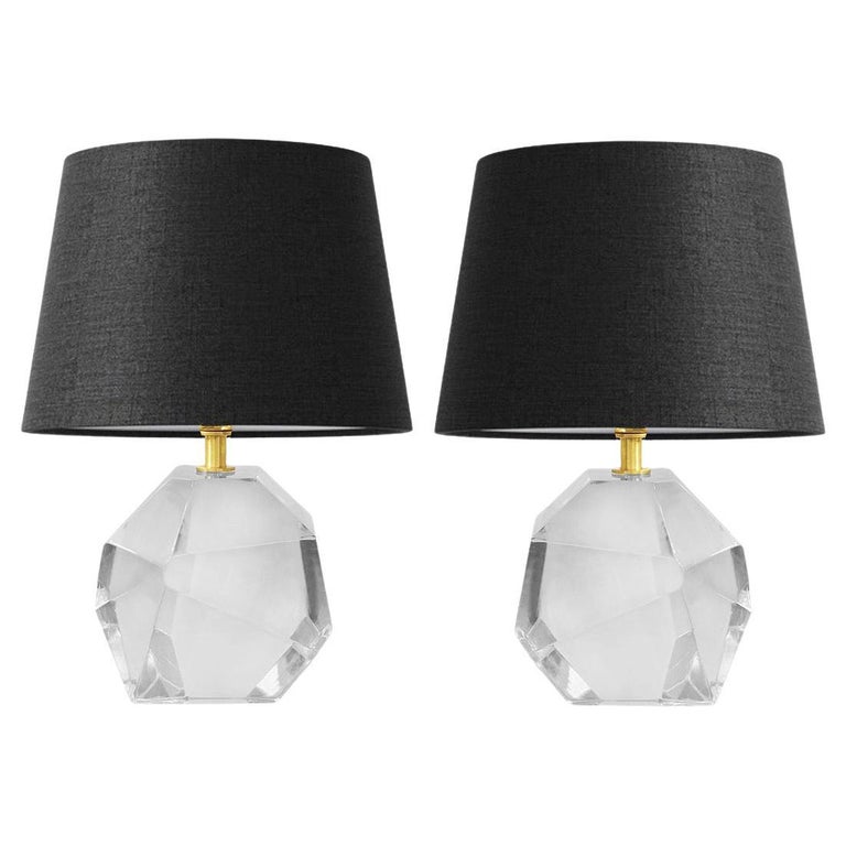 Chic Pair of Murano Gem Cut Glass Table Lamps For Sale at 1stDibs