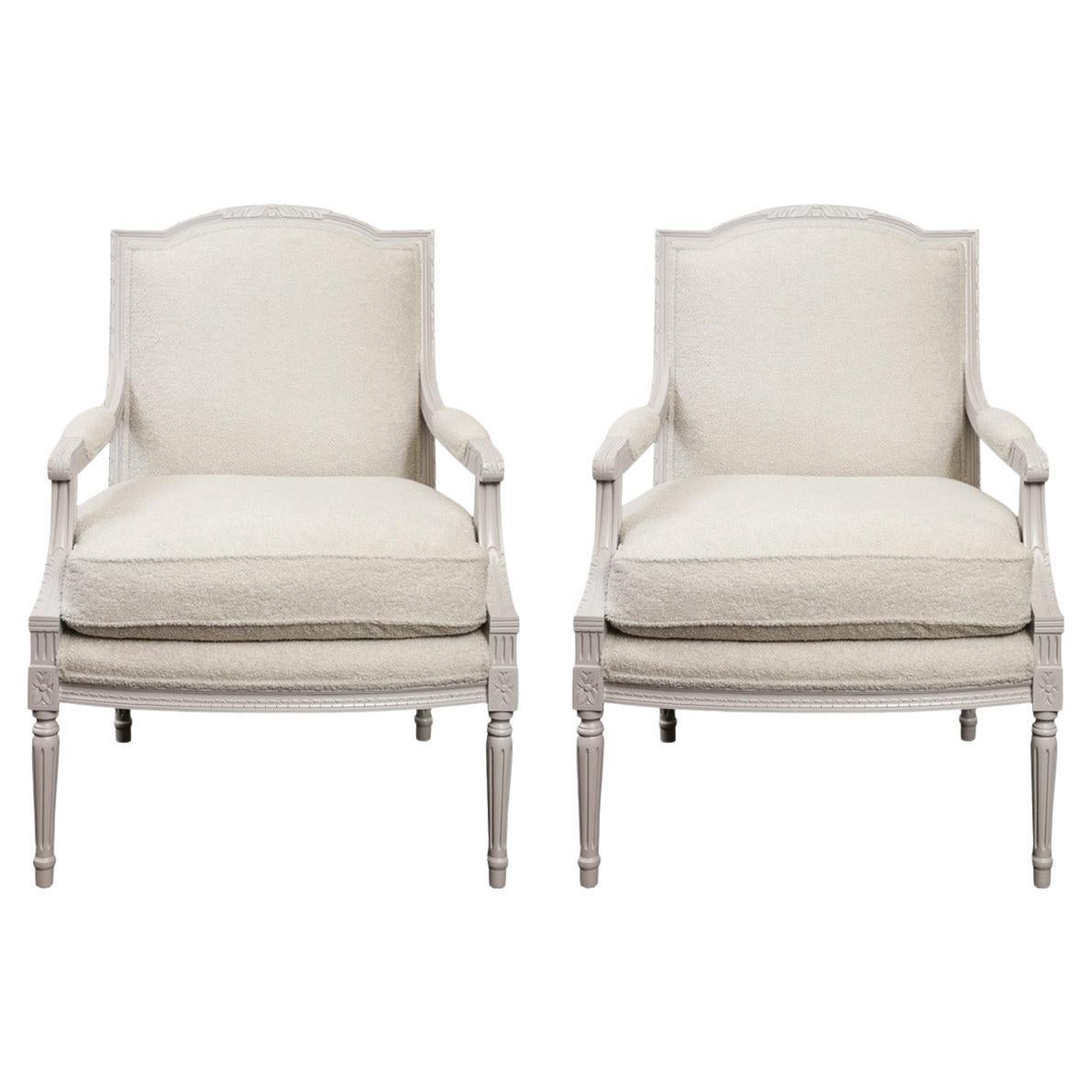 Chic Pair of Painted Louis VI Style Fauteuil For Sale