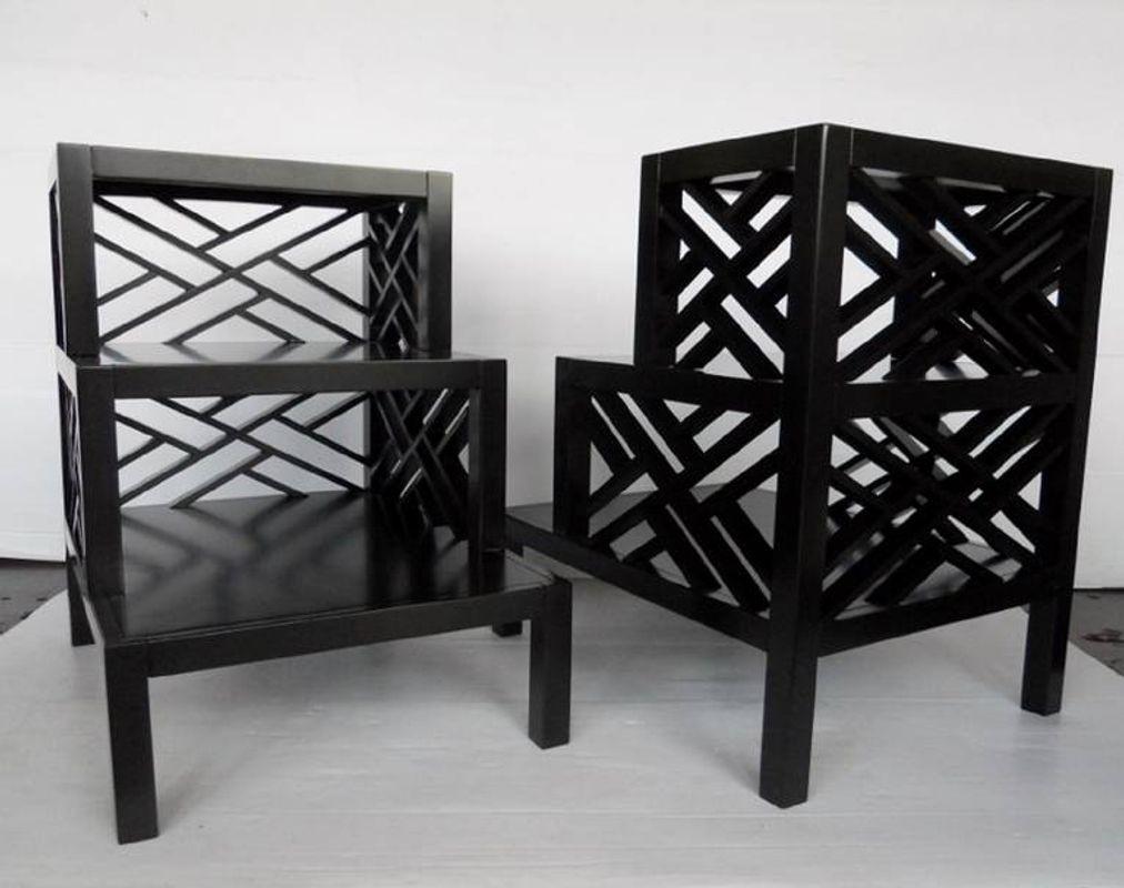 Wood Chic Pair of Telephone or Side Tables For Sale