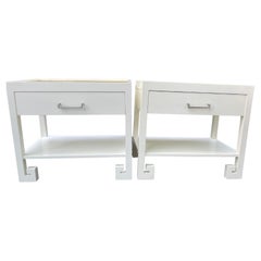 Chic Pair of White Lacquered Nightstands or End Tables with Chinese Style Feet