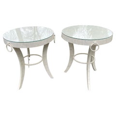 Chic Pair of White Mosaic Side Table with Rings