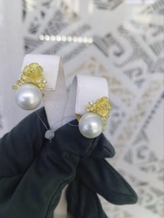 Chic Pearl Diamond Yellow 18K Gold Earrings  for Her