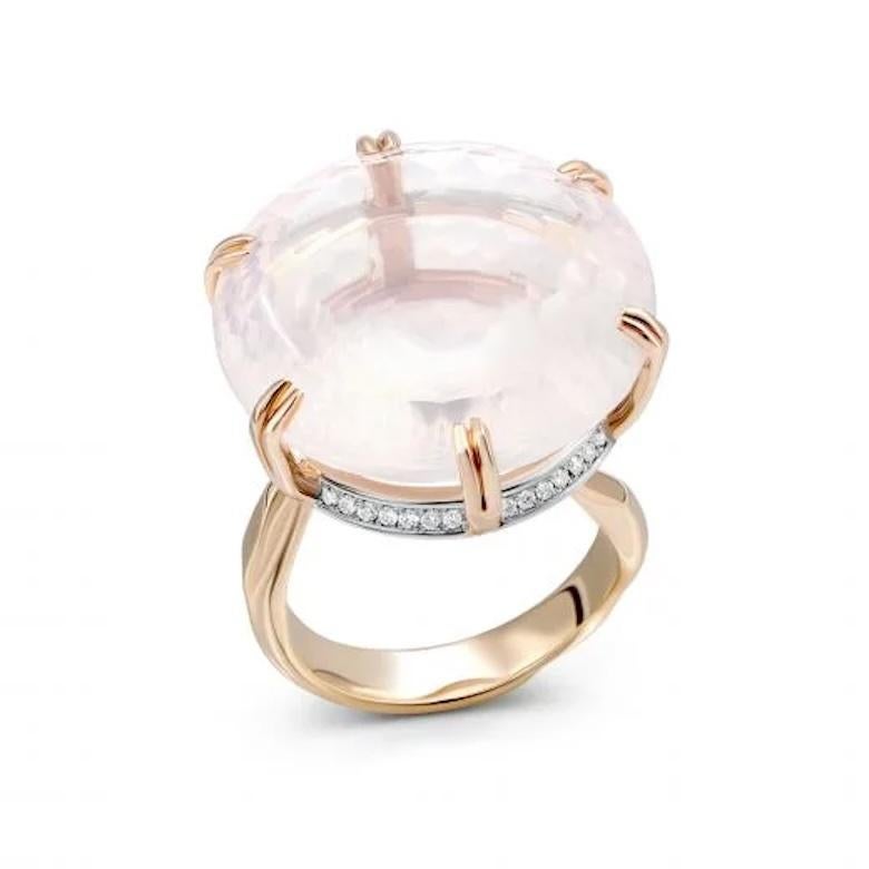 Modern Chic Pink Quartz  Diamond White 14k Gold Ring  for Her For Sale
