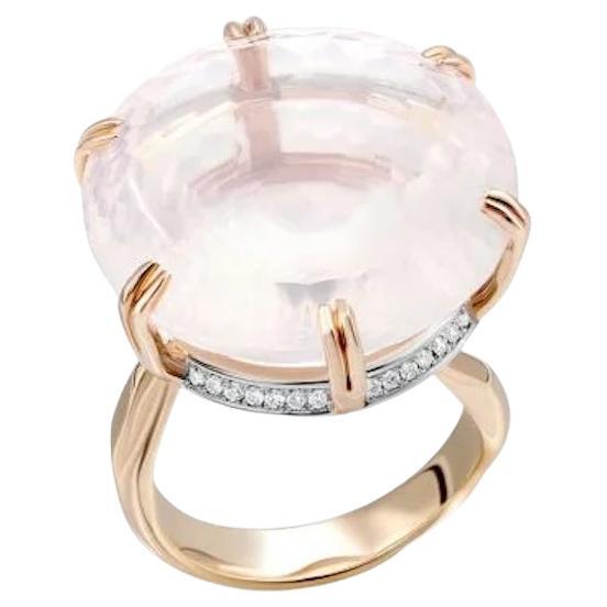 Chic Pink Quartz  Diamond White 14k Gold Ring  for Her For Sale