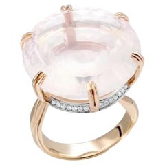 Chic Pink Quartz  Diamond White 14k Gold Ring  for Her