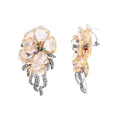 Orecchini chic in quarzo rosa, zaffiro giallo, granato e diamante in oro bianco 14K per lei