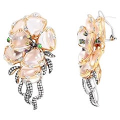 Boucles d'oreilles Chic Quartz Rose Saphir Jaune Grenat Diamant Or Blanc 14K pour Elle