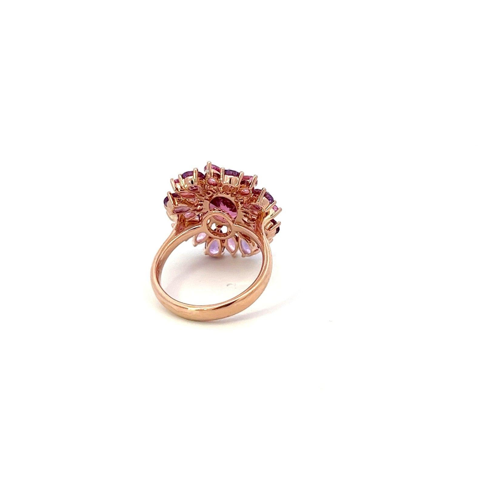 Chic Rosa Saphir Amethyst Diamant 18K Roségold Exklusiver Ring (Rundschliff) im Angebot