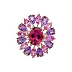 Chic Pink Sapphire Amethyst Diamond 18K Rose Gold Exclusive Ring