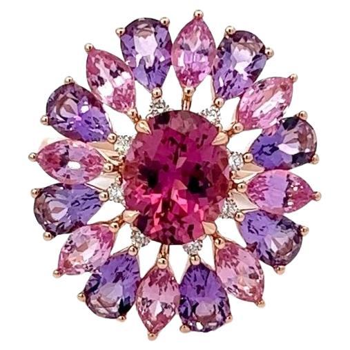Chic Pink Sapphire Amethyst Diamond 18K Rose Gold Exclusive Ring