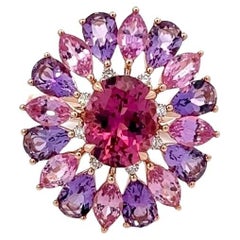 Chic Pink Sapphire Amethyst Diamond 18K Rose Gold Exclusive Ring