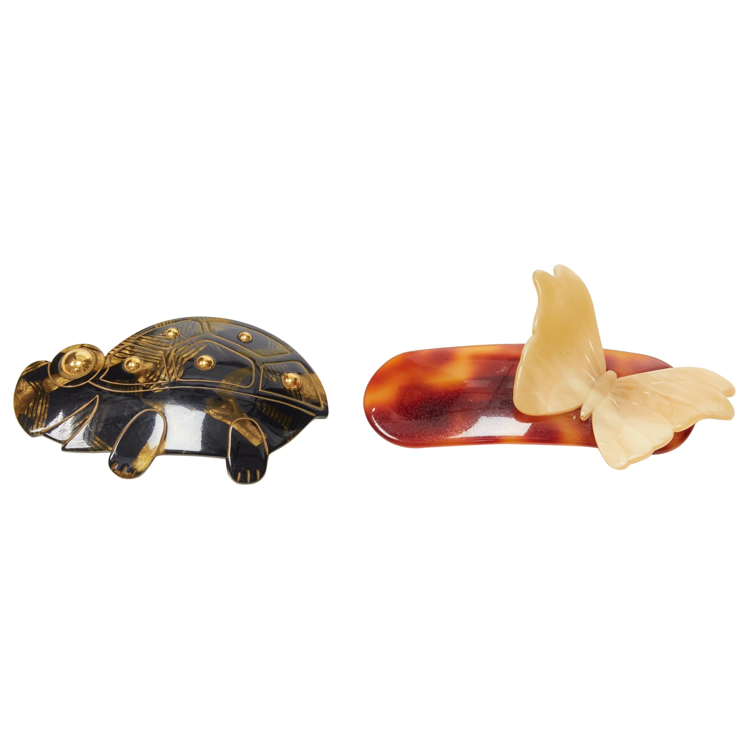 CHIC & PLUS Alexandre Zouari brown amber turtle butterfly big hair clip X2