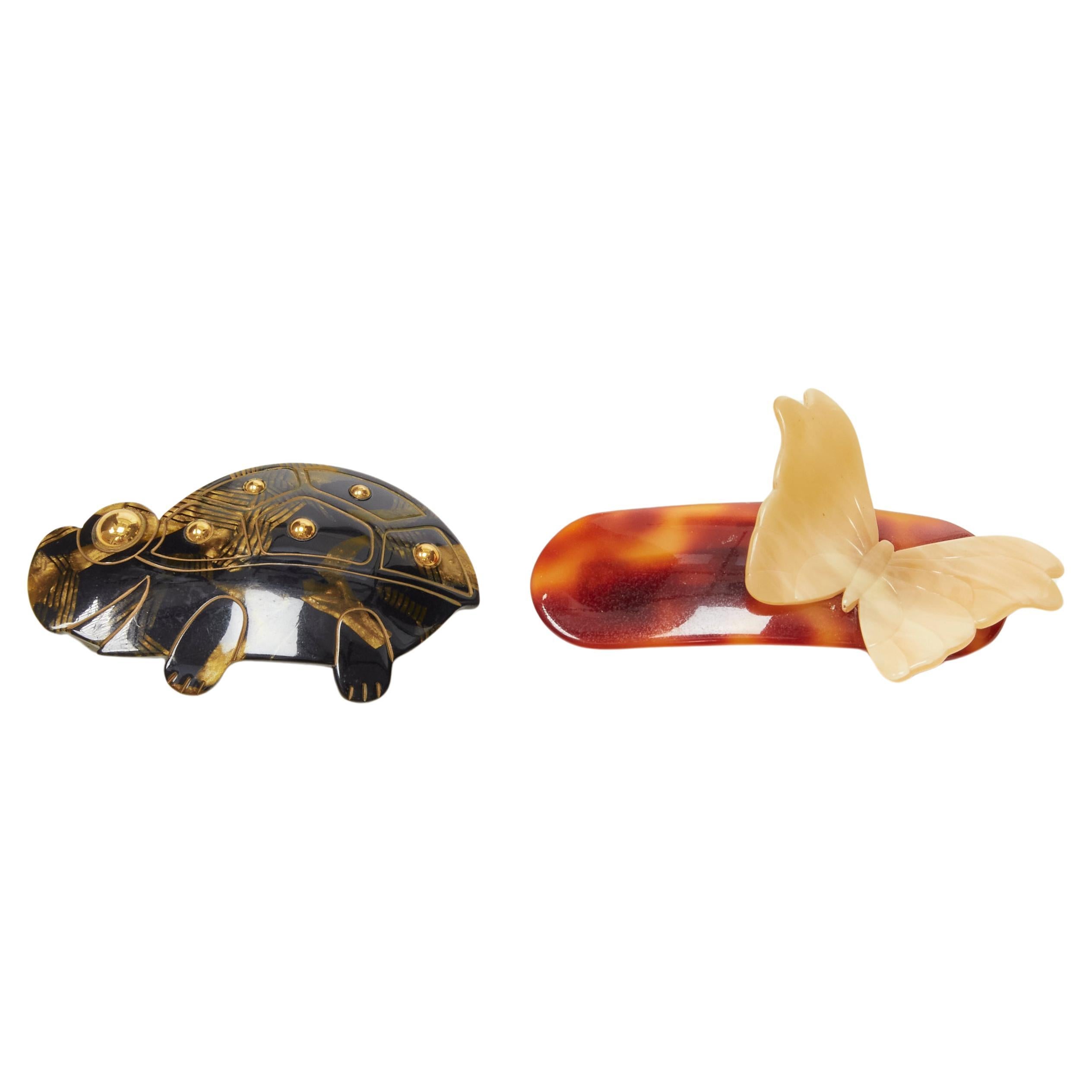 CHIC & PLUS Alexandre Zouari brown amber turtle butterfly big hair clip X2 For Sale