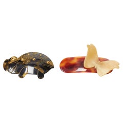 CHIC & PLUS Alexandre Zouari brown amber turtle butterfly big hair clip X2