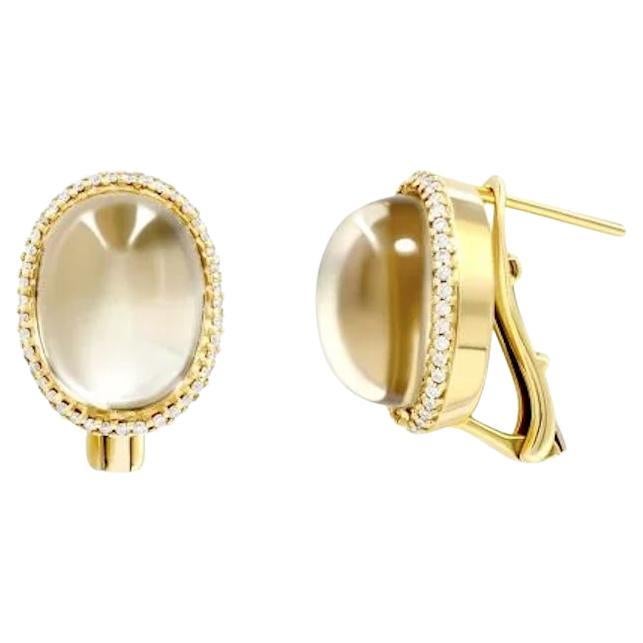 Chic Quartz Diamond Mother of Pearll Lever-Back Earrings 14K Yellow Gold for Her For Sale