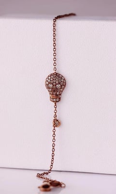 Chic Rebel: Bronze-Rhodium Rose Gold Bracelet 18kt with Diamond-Studded Skull