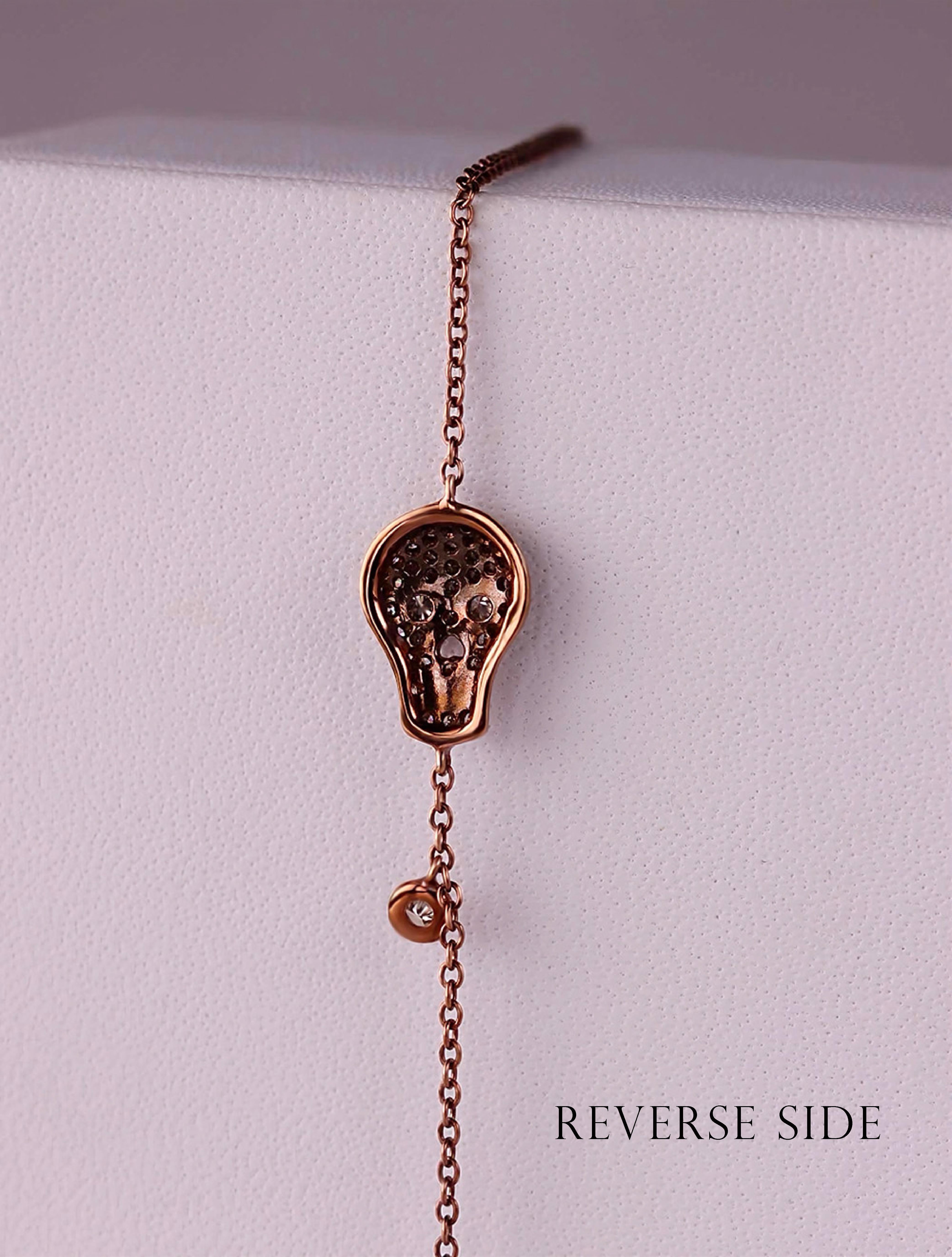 Round Cut Chic Rebel: Bronze-Rhodium Rose Gold Bracelet 18kt with Diamond-Studded Skull For Sale