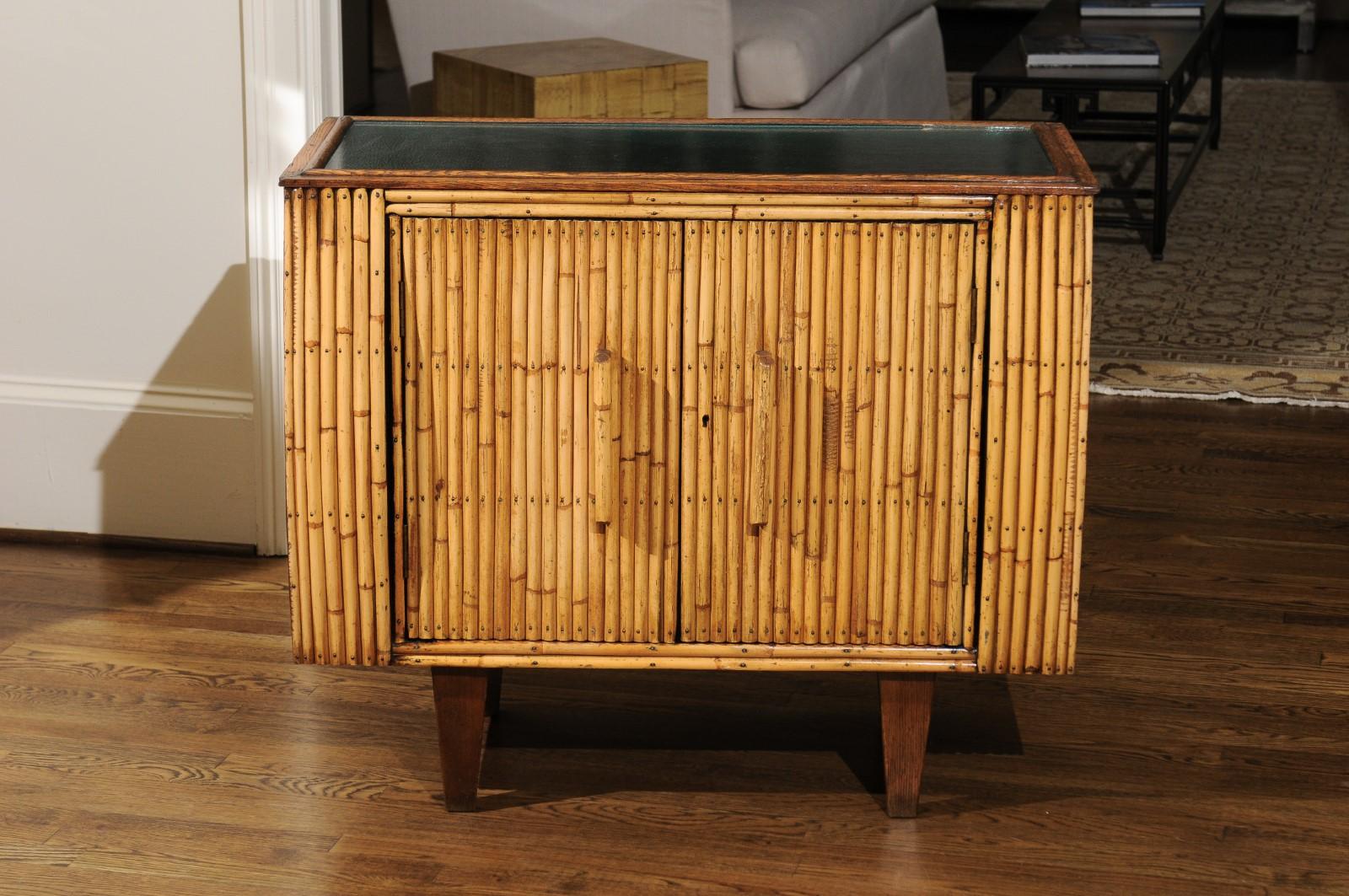 French Chic Restored Art Deco Commode in Bamboo and Black Lacquer, circa 1940