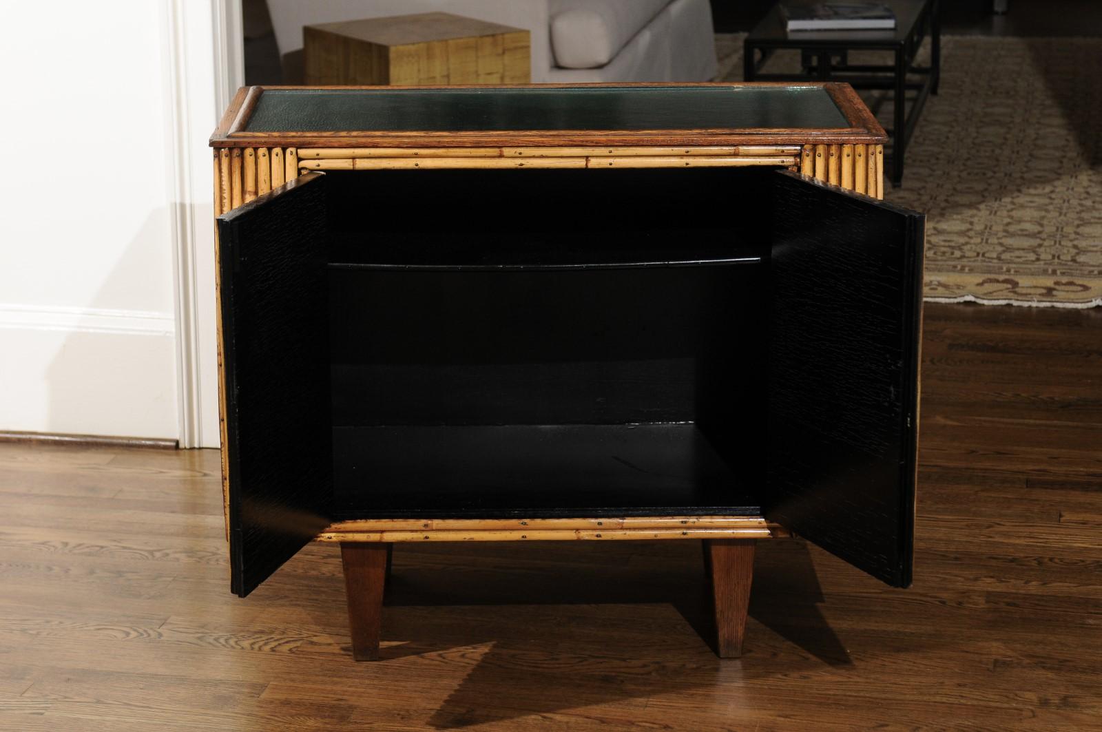 Chic Restored Art Deco Commode in Bamboo and Black Lacquer, circa 1940 1