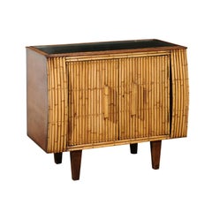 Chic Restored Art Deco Commode in Bamboo and Black Lacquer, circa 1940