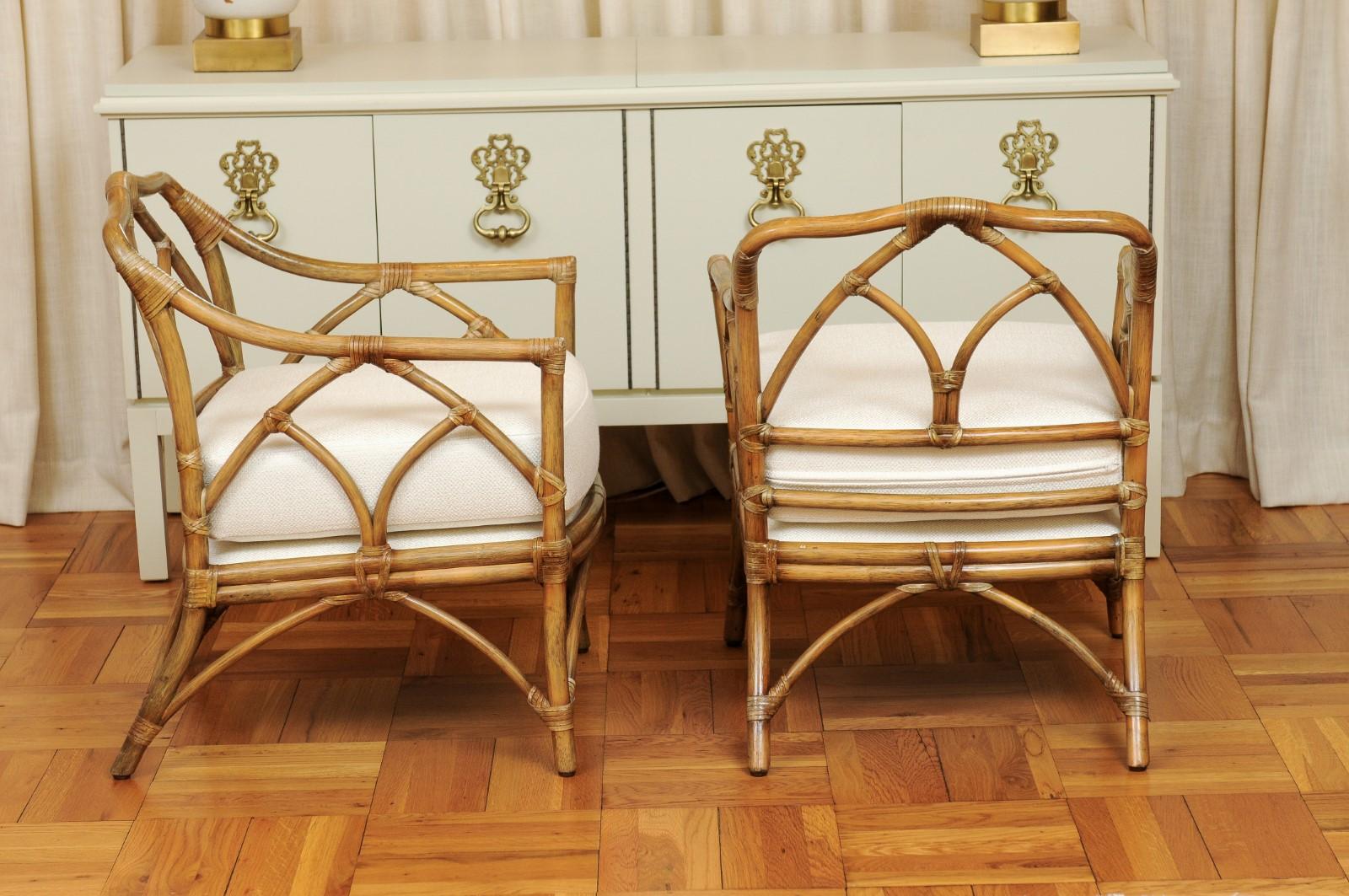 Chic Restored Pair Modern Cathedral Back Loungers by McGuire, circa 1975 For Sale 3