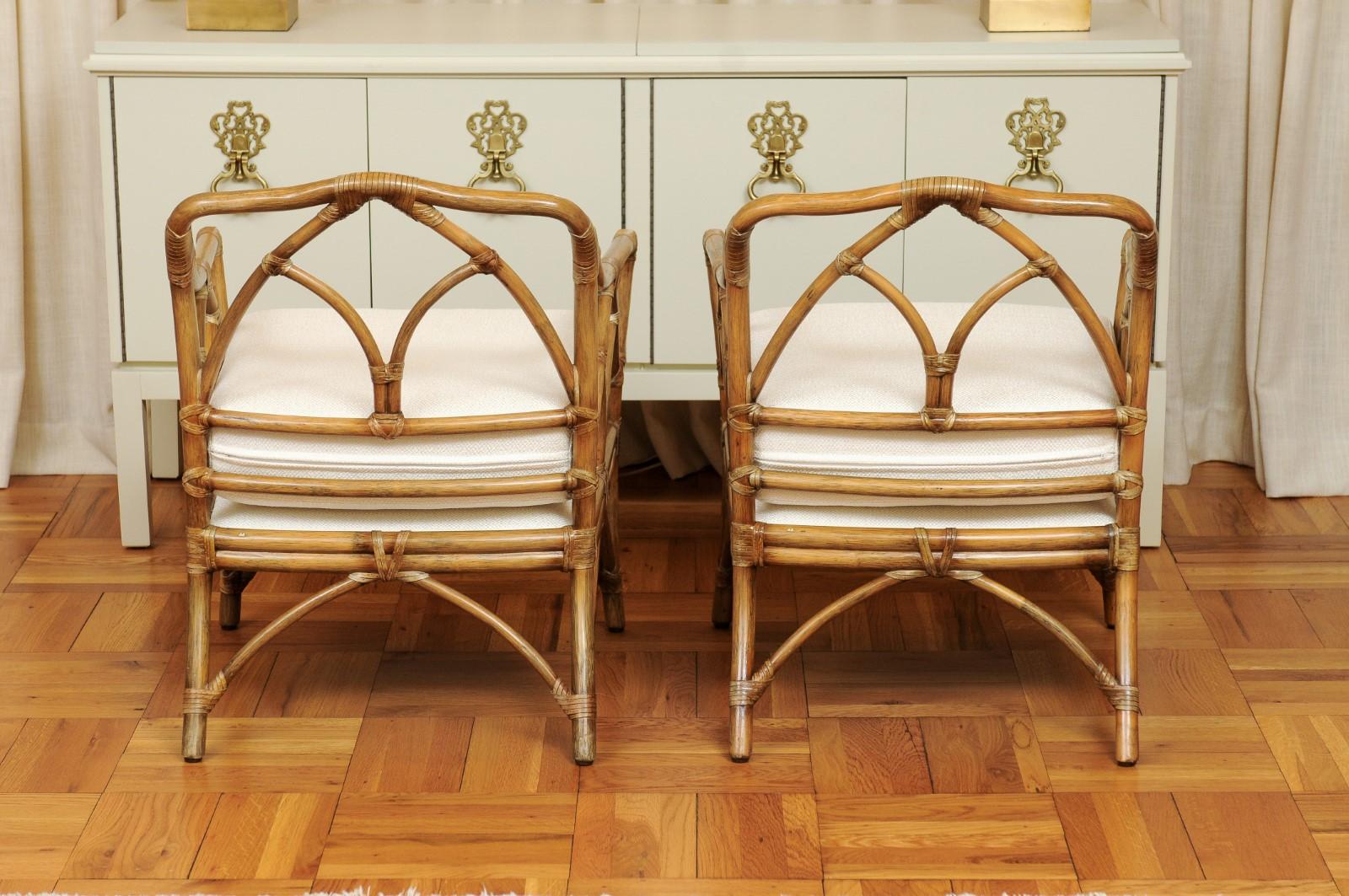 Chic Restored Pair Modern Cathedral Back Loungers by McGuire, circa 1975 For Sale 4