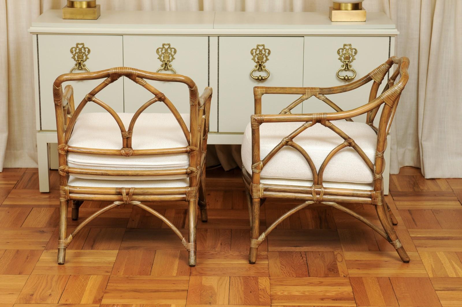 Chic Restored Pair Modern Cathedral Back Loungers by McGuire, circa 1975 For Sale 5