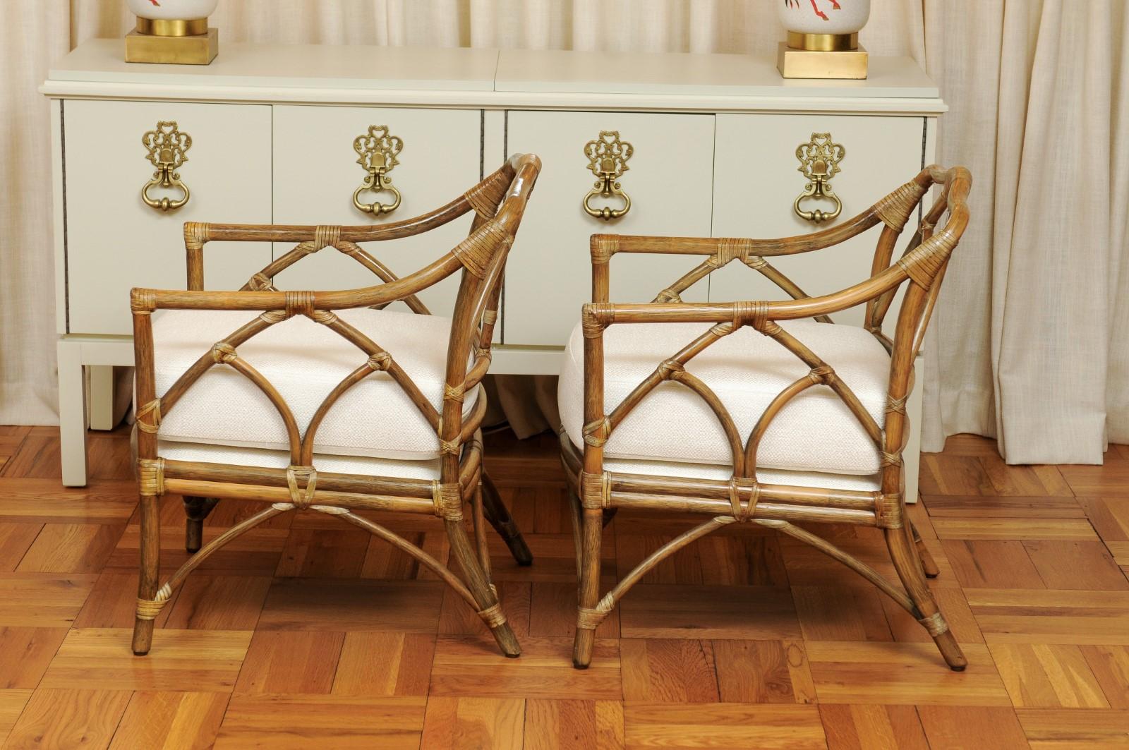 Chic Restored Pair Modern Cathedral Back Loungers by McGuire, circa 1975 For Sale 6