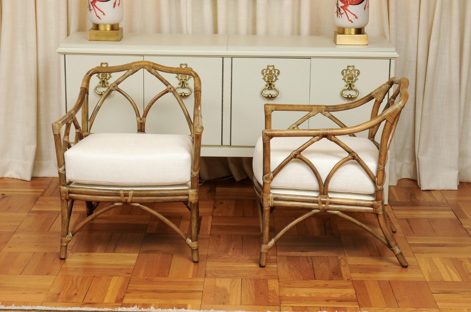 Chic Restored Pair Modern Cathedral Back Loungers by McGuire, circa 1975 For Sale 7