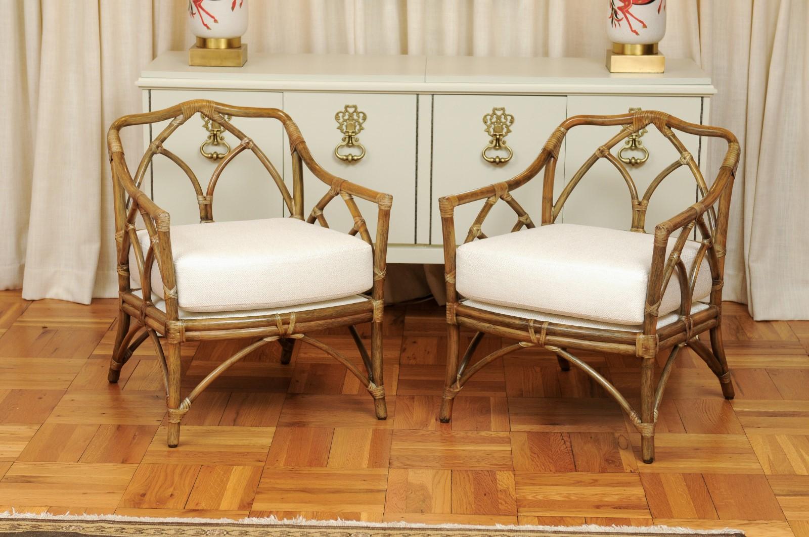 Chic Restored Pair Modern Cathedral Back Loungers by McGuire, circa 1975 For Sale 8