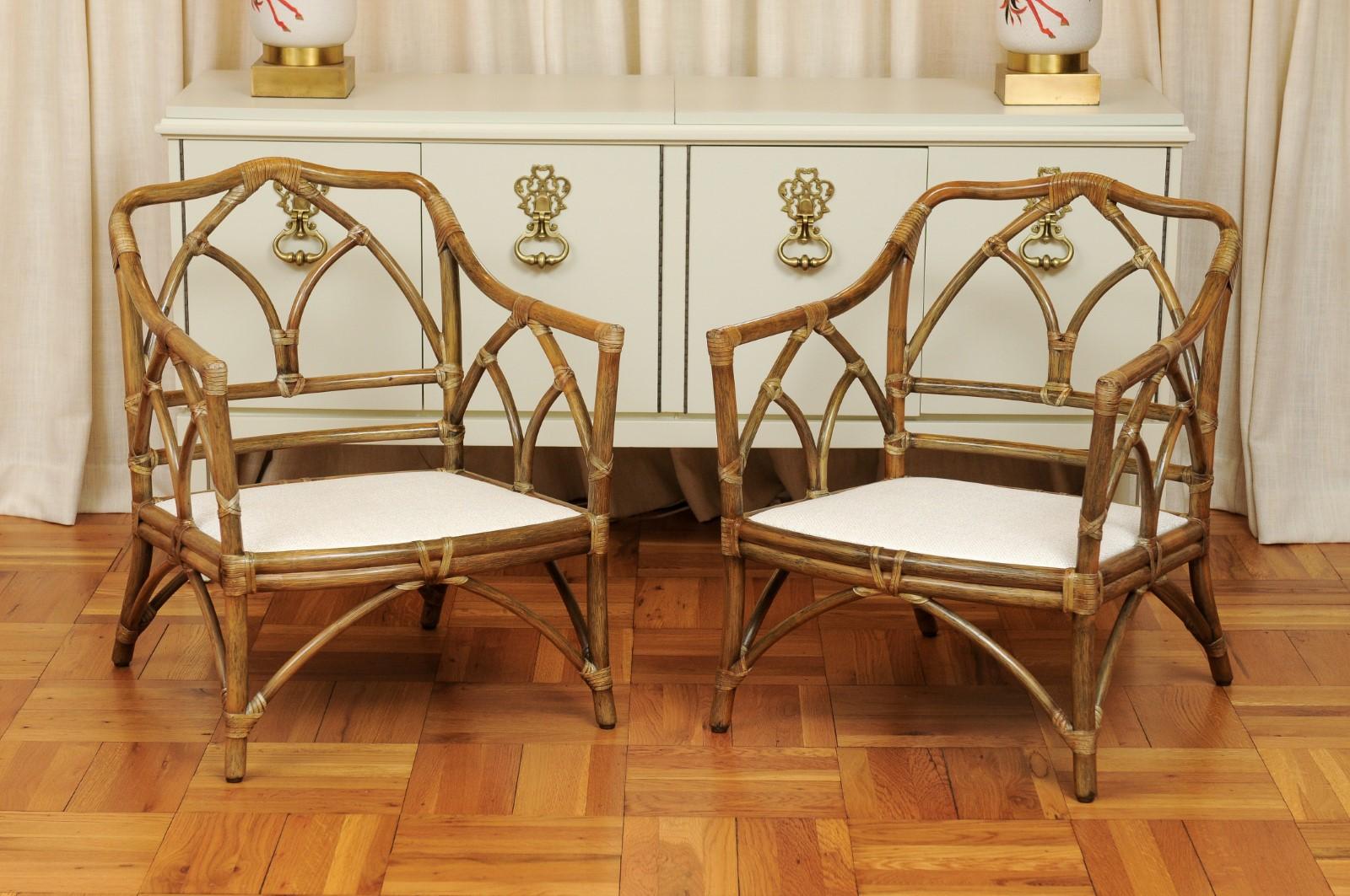 Chic Restored Pair Modern Cathedral Back Loungers by McGuire, circa 1975 For Sale 9