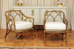 Chic-Chic-Restauriertes Paar moderner Sessel mit Kathedralenrücken von McGuire, um 1975