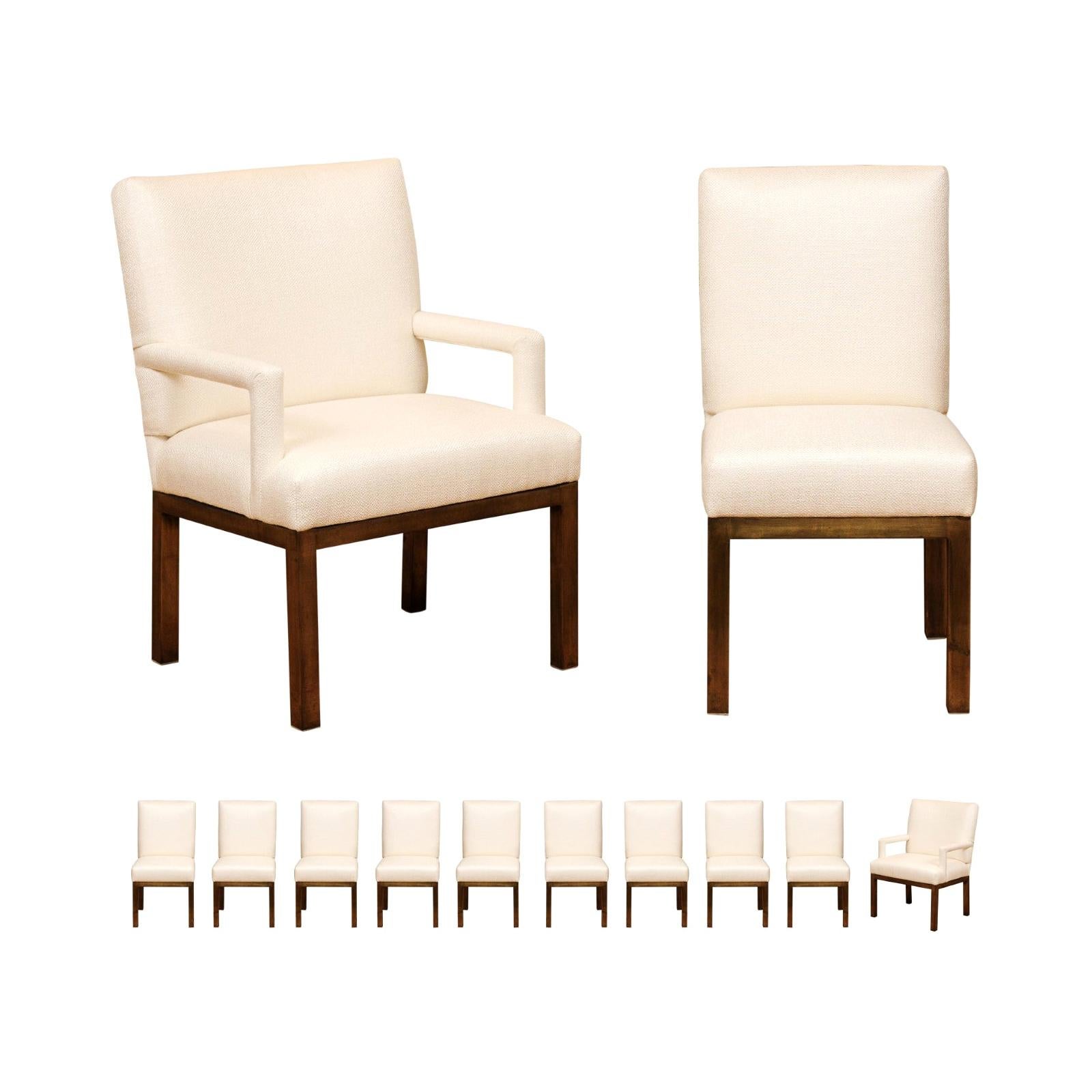 Chic Restored Set of 12 Brass Parsons Dining Chairs by John Stuart, circa 1968