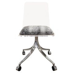 Chic Rolling Desk Chair in Lucite with Upholstered Seat 1970s