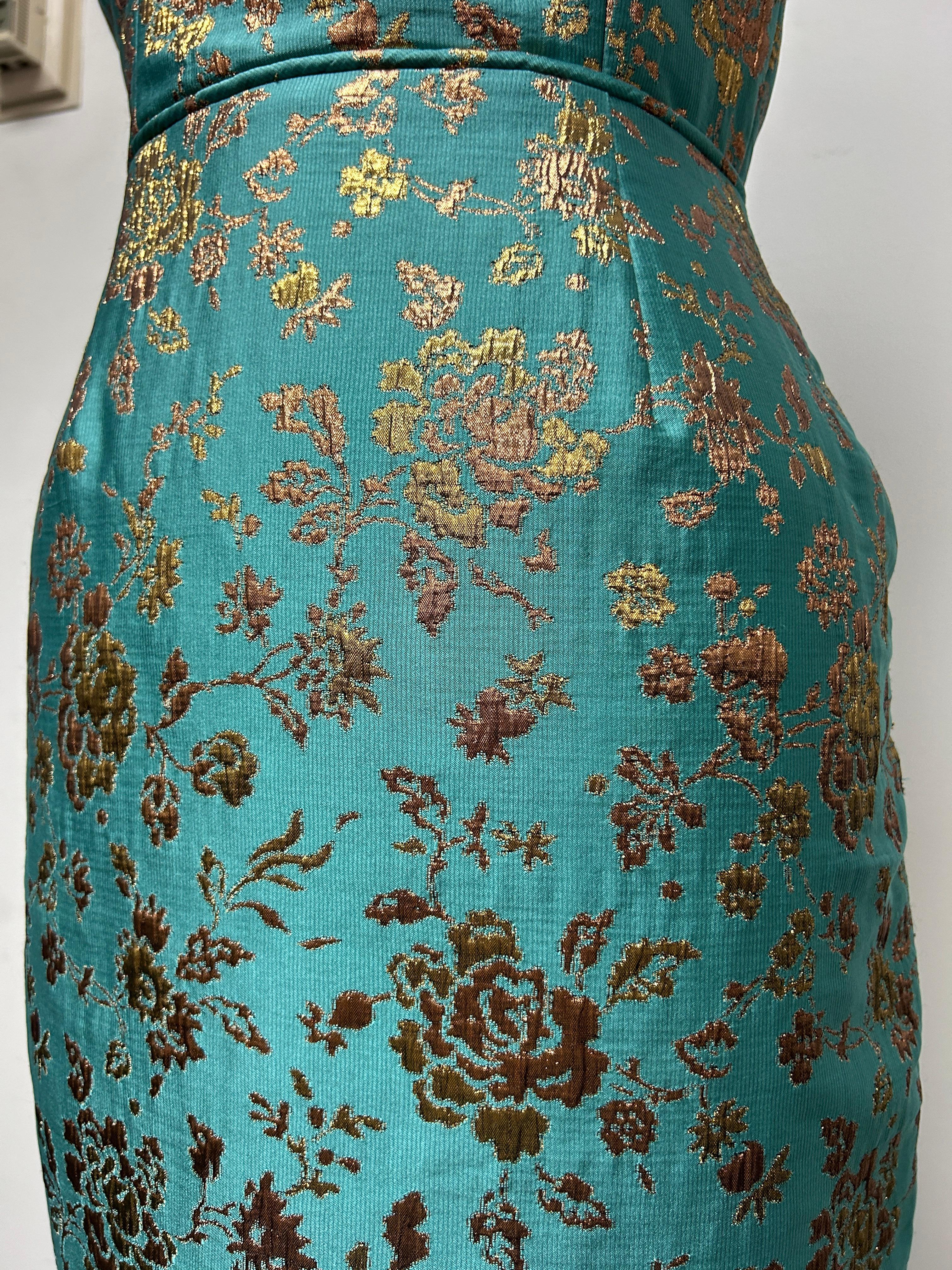 De las mujeres Vestido de fiesta brocado francés oro rosa y turquesa en venta