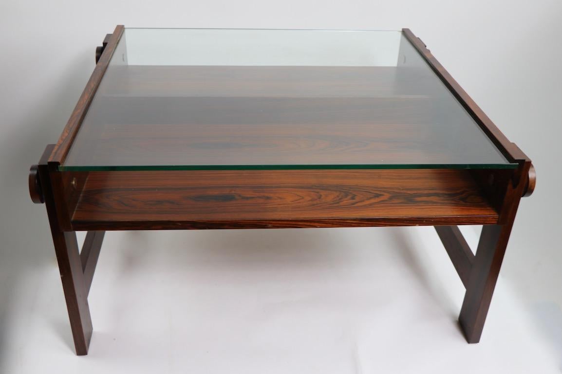 Mid-Century Modern Chic Rosewood and Glass Coffee Table