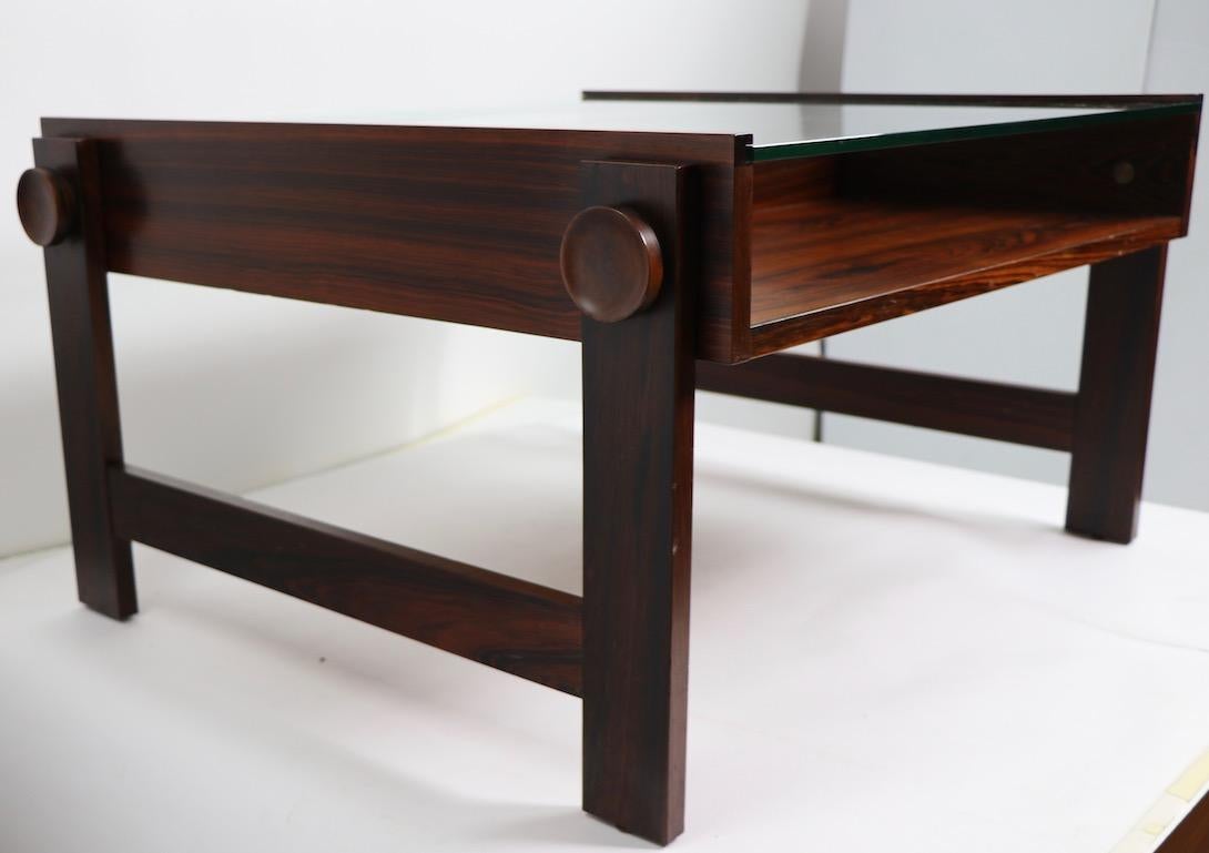 Chic Rosewood and Glass Coffee Table In Good Condition In New York, NY