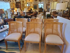 Chic Round Blonde Oak & Gilt Dining Table with 6 Cerused Oak & Caned Chairs